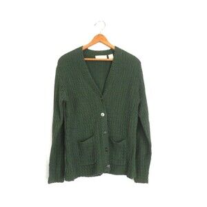 Green Studio Works Sweater Cardigan with Pockets Vintage 90s Fall Womens Small